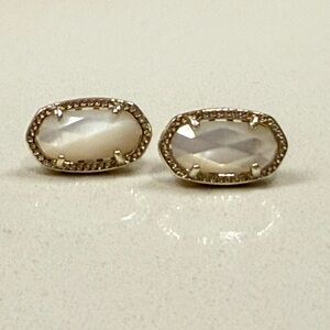 Kendra Scott Silver and White Stud Earrings with Iridescent Stones